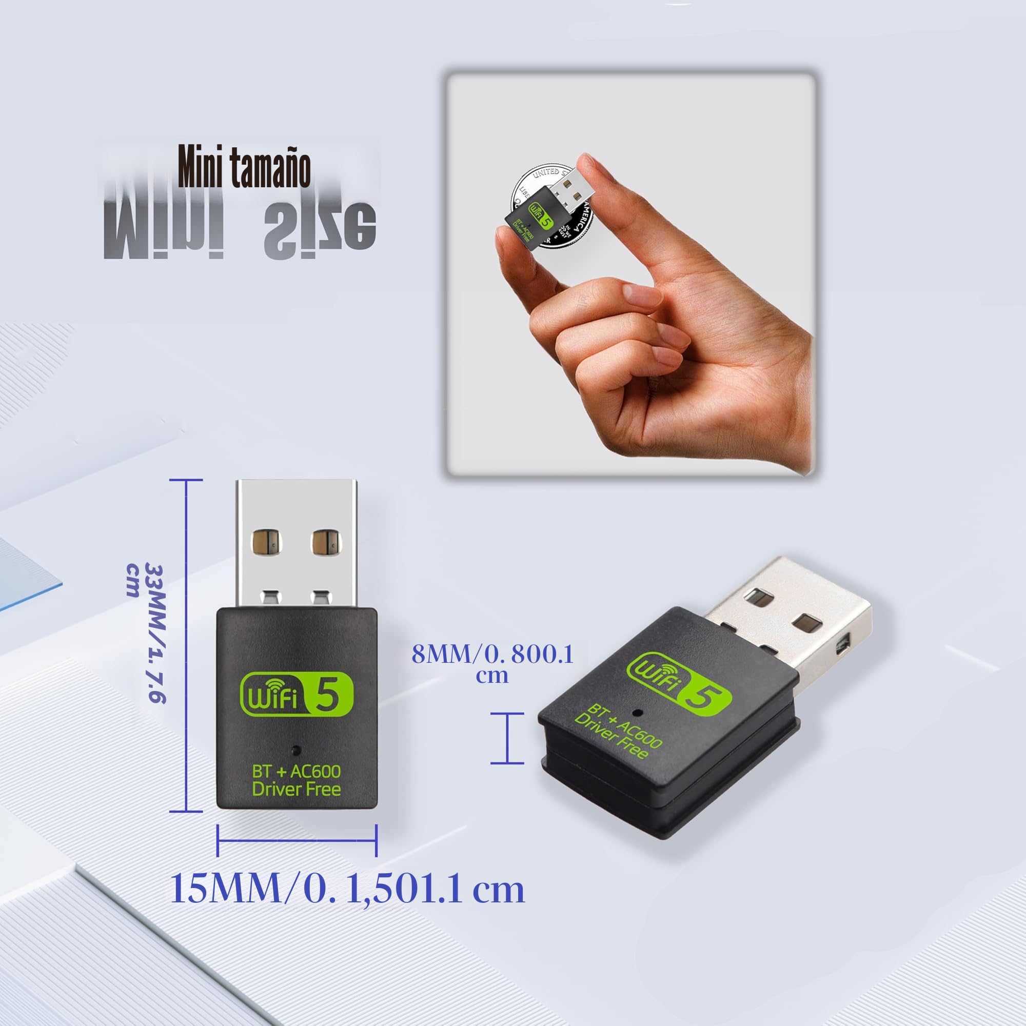WiFi USB para Pc - 433 Mbit/S 5GHZ， 150 Mbit/S 2,4GHZ， Compatible con Windows 11/10 / 8.1/8 / 7 / XP, Sin Necesidad De Instalar El Controlador, con Función Bluetooth