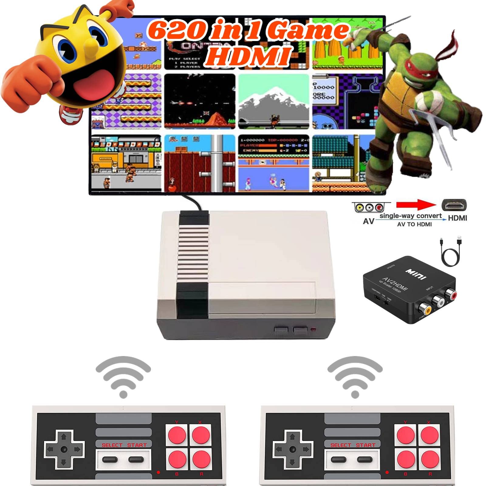 Amazon.com: RISEMITEL Classic Retro Game Console with 620 Video Games and 2  Classic Wireless Controllers, AV and HDMI HD Output, Plug and Play, an  Ideal Gift for Kids and Adults. : Video Games