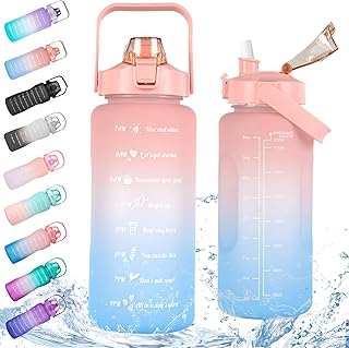 Half Gallon/64oz Daily Sports Water Bottle with Straw & Motivational Time Marker,BPA Free Plastic Water Jug,2 Liter Drinki...