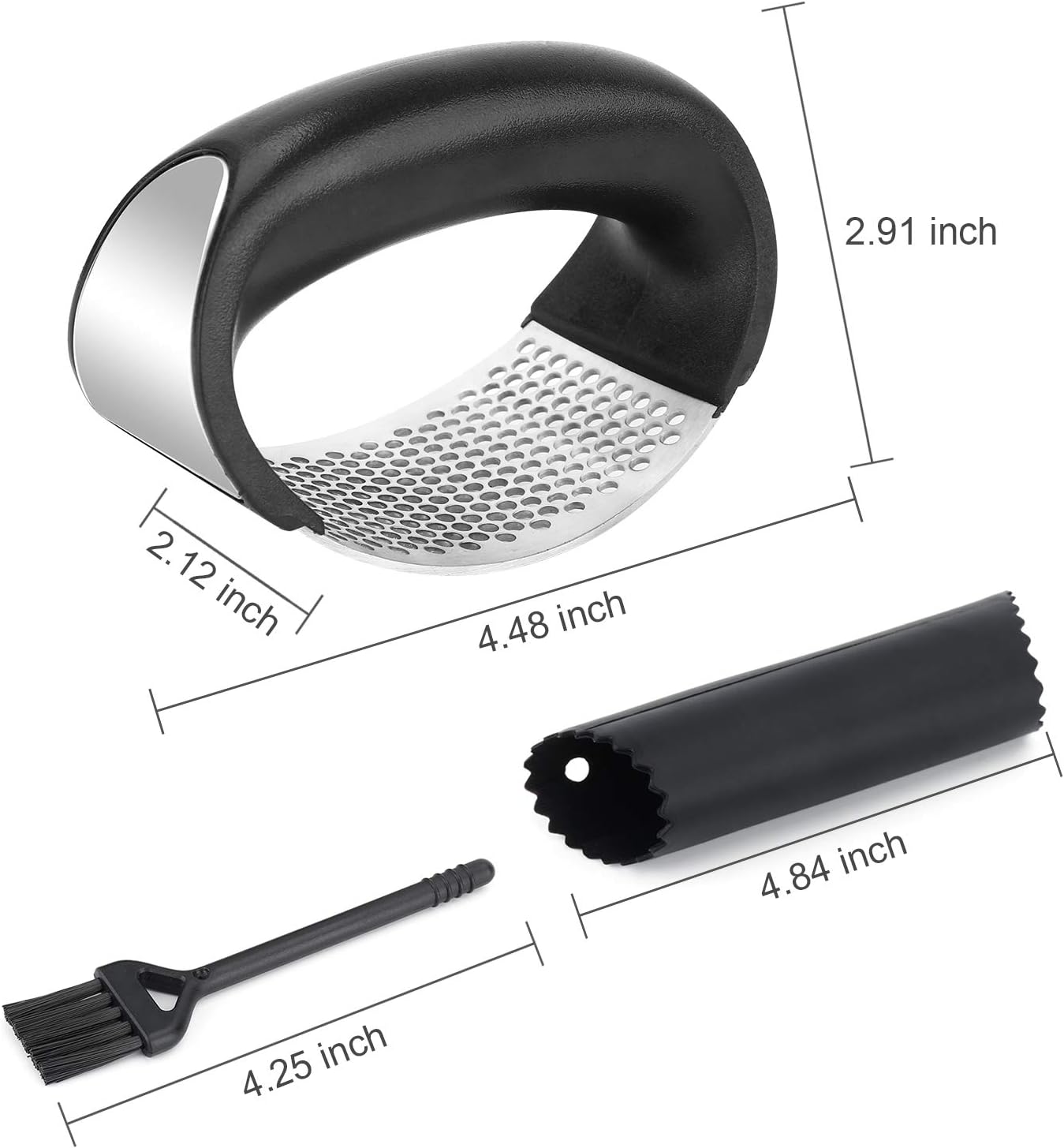 3 PCS Garlic Press Rocker, Garlic Mincer Crusher with Ergonomic Handle, Stainless Steel Garlic Chopper, Professional Kitchen Gadgets, with Silicone Garlic Peeler Tube/ Cleaning Brush, by PSISO: Home & Kitchen