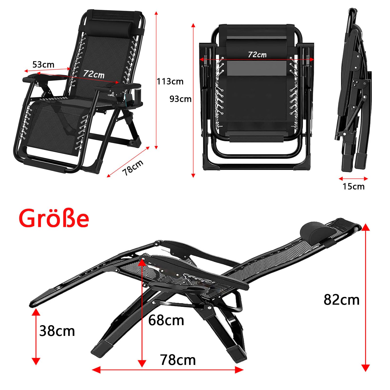 TYGYSDO Sedie A Sdraio Pieghevoli,Sdraio Da Giardino Pieghevole con Imbottita,Poltrona Relax Sdraio Zero Gravity,Sedia Giardino Da Esterno Portata 200 Kg,Sdraio con Poggiapiedi Balcone Reclinabile