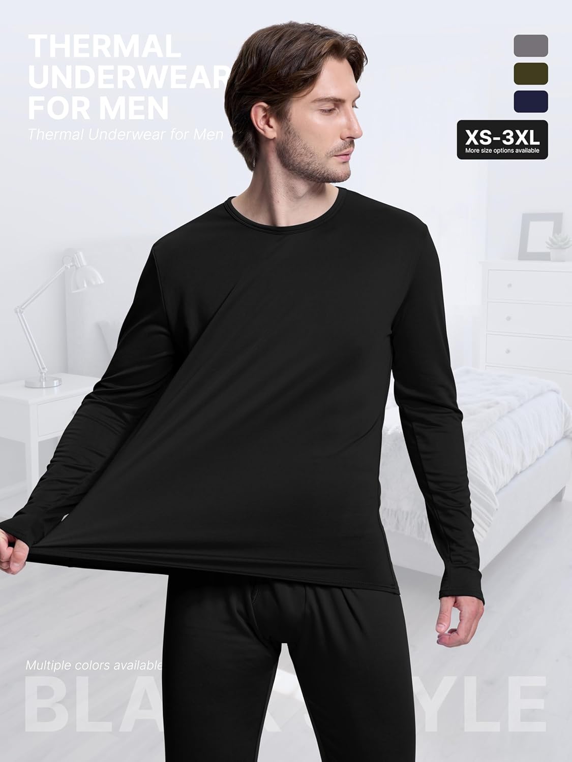 VZV 4 Set Thermal Underwear for Men Fleece Lined Long Johns for Men Thermal Top and Bottom Set Long Underwear for Winter