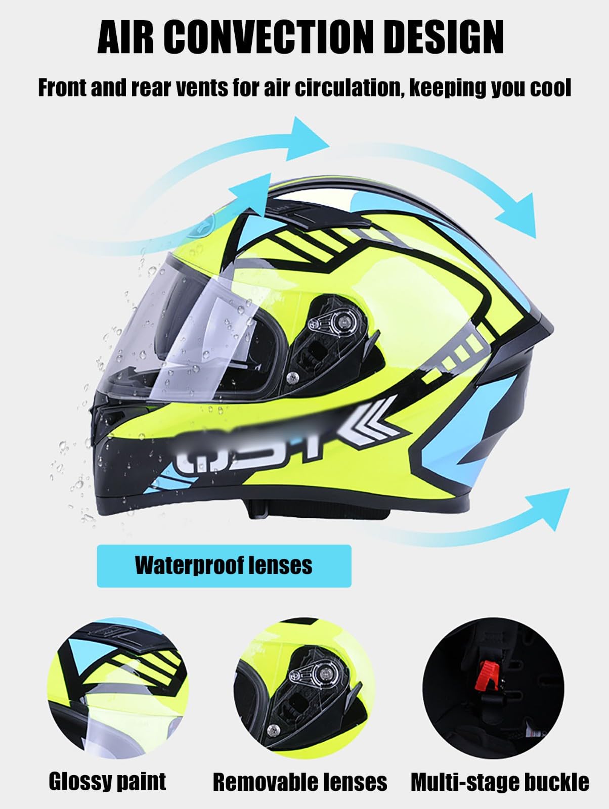Kask motocyklowy, unisex, lekki kask motocyklowy, integralny kask do sportów ulicznych, wycieczek, rowerów wyścigowych, jazdy na motocyklu ochronna osłona na zderzenie, certyfikat ECE 22.06