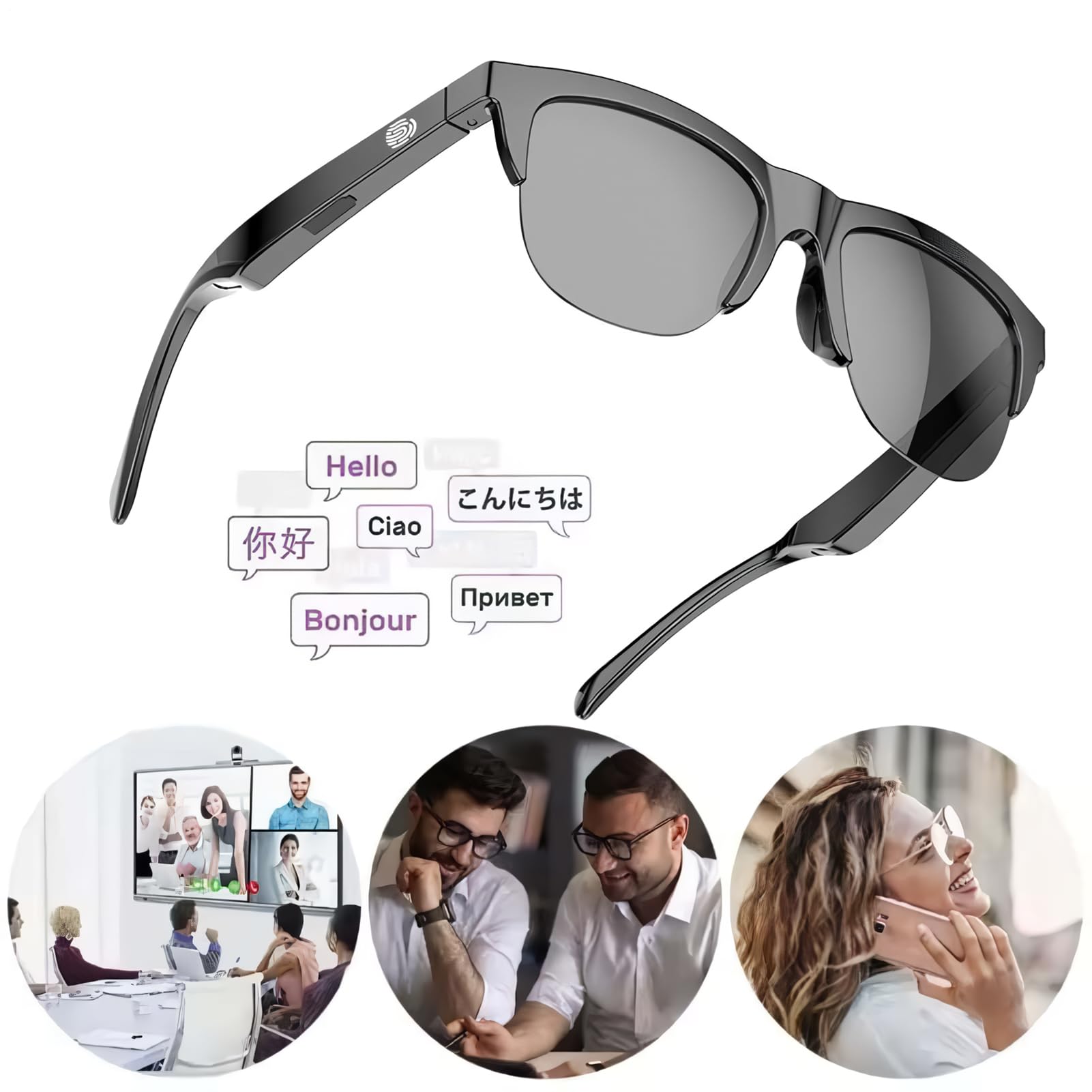 Smart Translator Glasses - AR Language portable Traduction des lunettes | Lunettes de sous-titres en temps réel, dispositif d'interprète vocal, lunettes AI pour la communication multilingue, les voyag