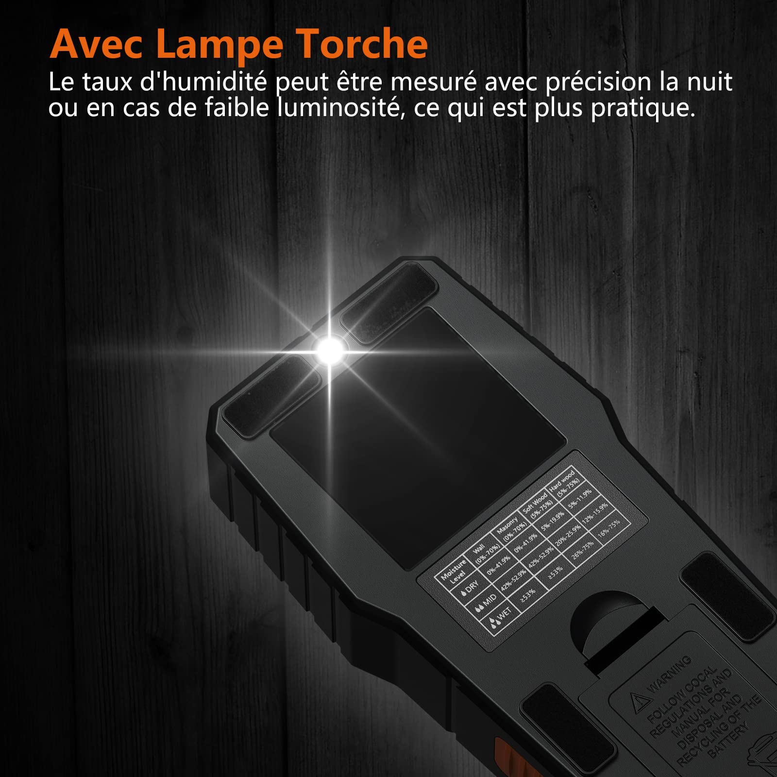Proster Humidimètre Mur Non Destructif – Scanner d’Humidité de Surface Sans Broche, 4 Modes Mur/Bois/Maçonnerie, Écran Couleur, Profondeur 19 mm, pour Surfaces Planes Maison & Rénovation