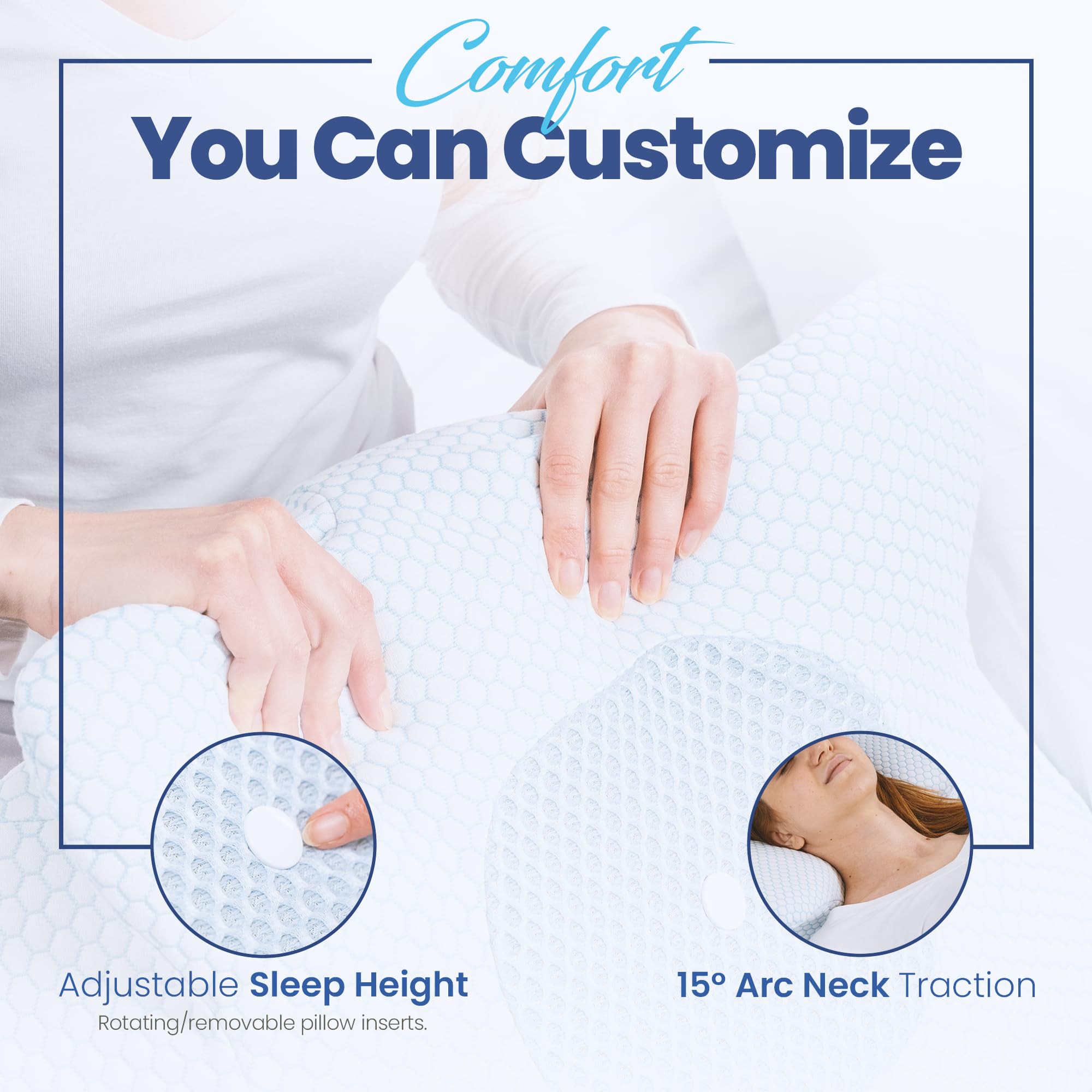 Cuscino ortopedico in memory foam di lusso, supporto ortopedico per dolore al collo e alle spalle, cuscino ergonomico per contorno cervicale, 65 x 35 x 13,5 cm, dimensioni standard