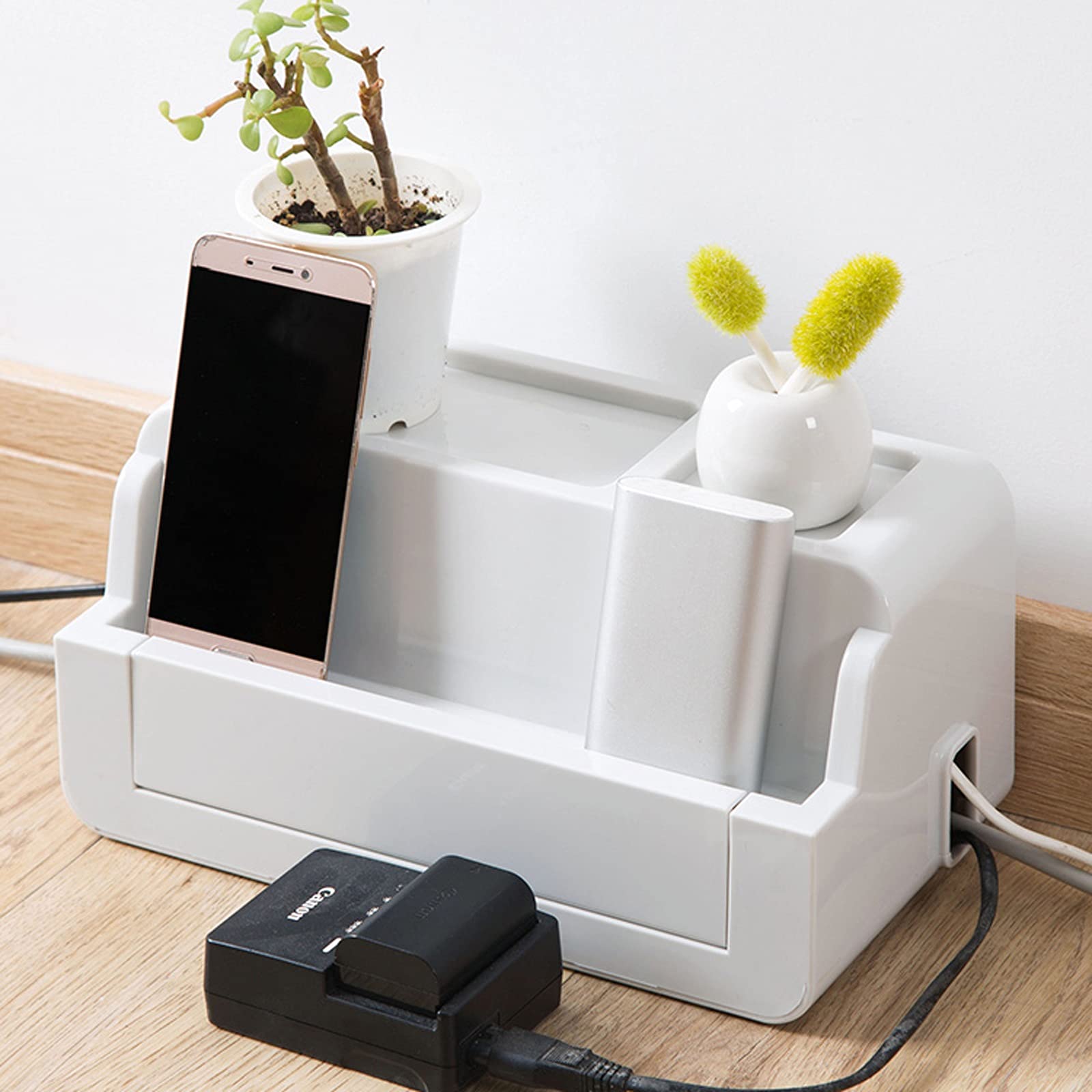 Caja de gestión de Cables de Madera - Ocultar cabl Caja de gestión de Cables Multifuncional, Caja de Almacenamiento de regleta de enchufes, Caja de Almacenamiento de enchufes de Cables domésticos con