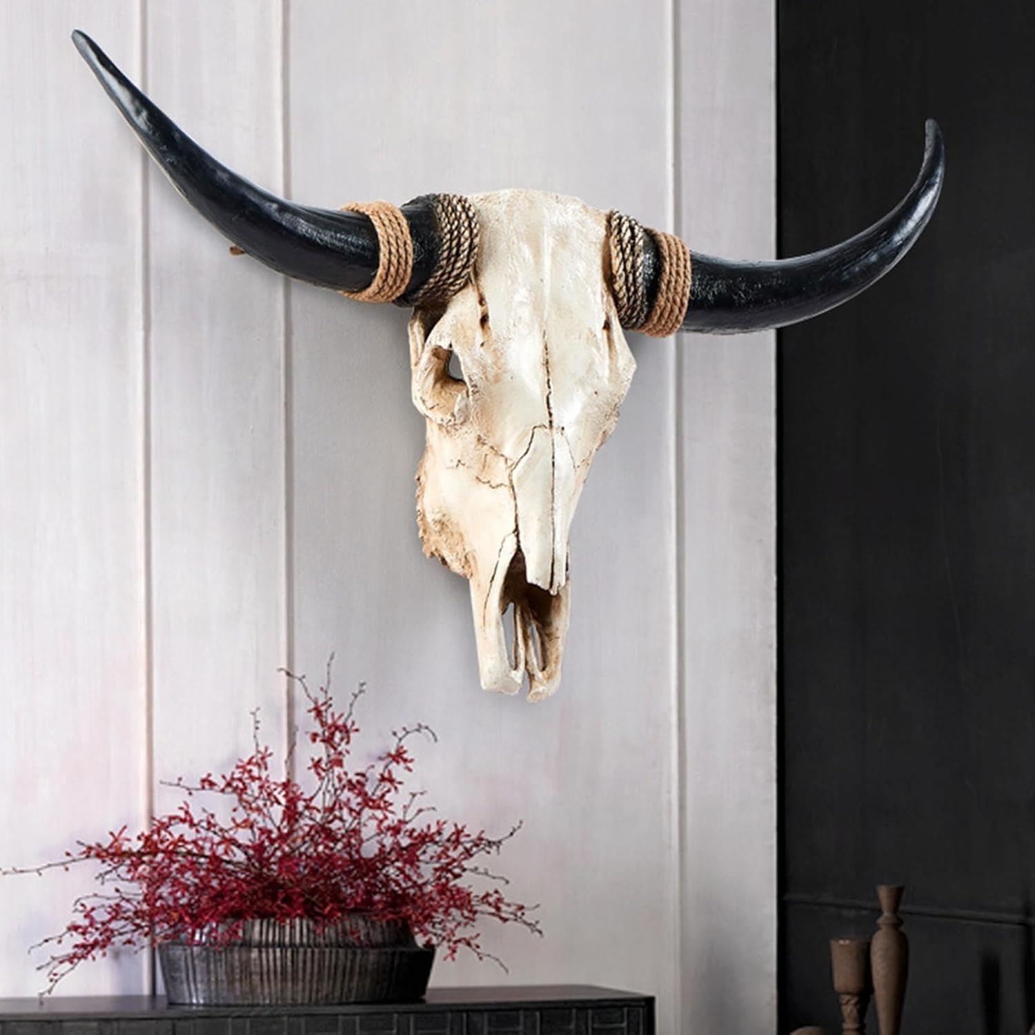 Decoración Pared cráneo Vaca, Escultura cráneo Toro de Cuerno Largo Falso,