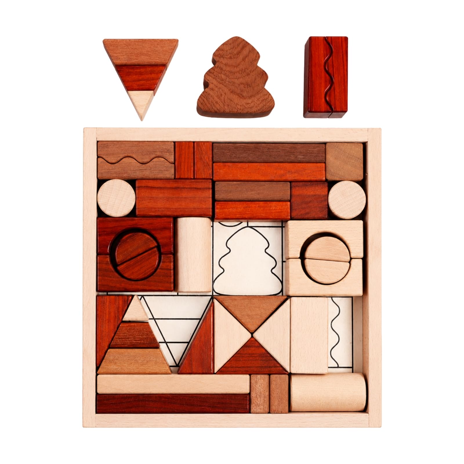 Gralara 43 Stück geometrische bausteine Sturdy mit geometrischen ab 3 Jahren für betreuungseinrichtung, Naturholz 43PC