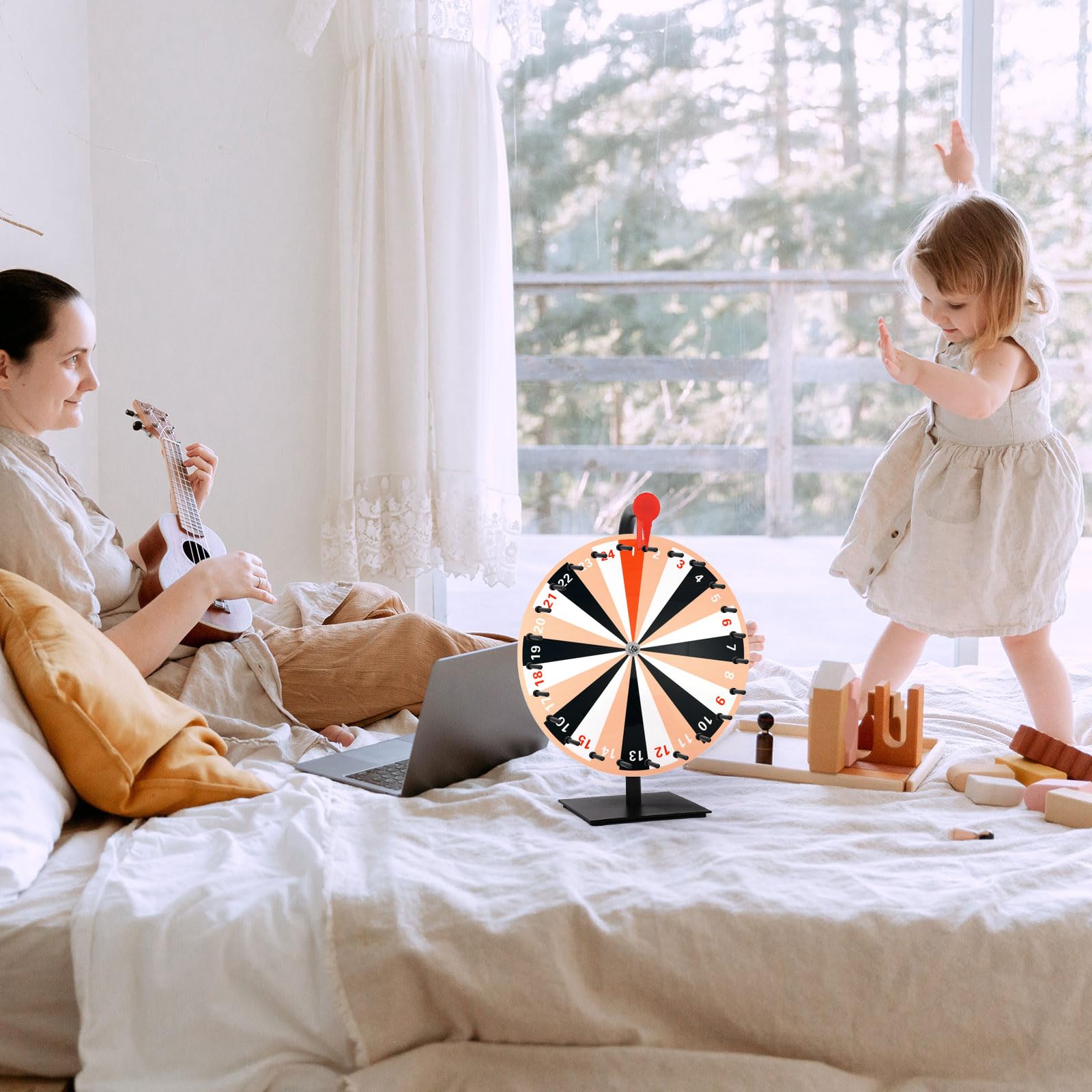 Kit Ruota dei Premi Girevole da 40cm, Ruota da Tavolo a 24 Slot Ruota della Lotteria con Supporto Ruota della Roulette per Carnevale Fiere Vinci Giochi di Giri della Fortuna (Arancione & Nero)