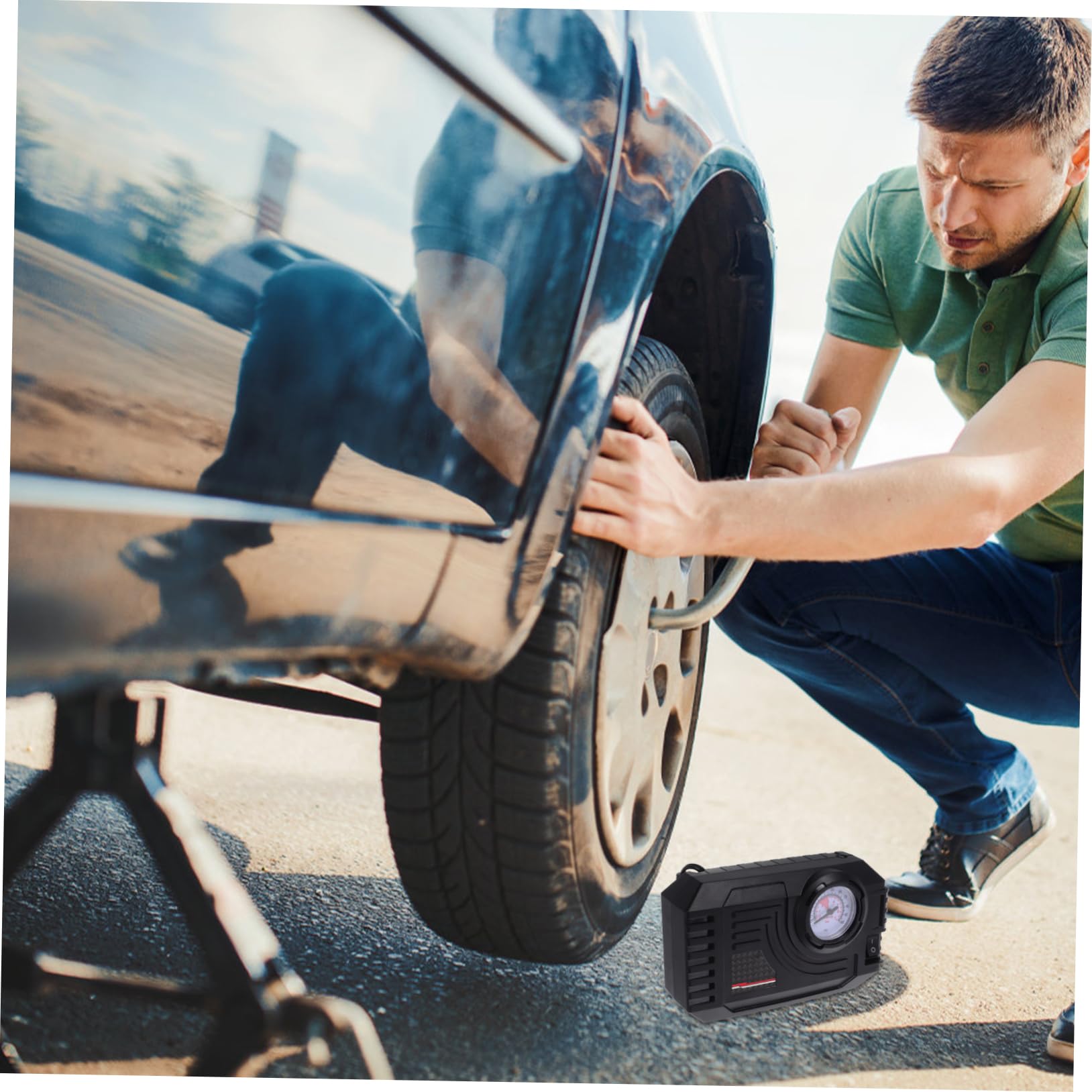 Vaguelly Tragbarer Luftkompressor für Auto Elektrische Luftpumpe für Auto Autoreifenfüller aus Abs und Metall Schwarz Robust und Langlebig