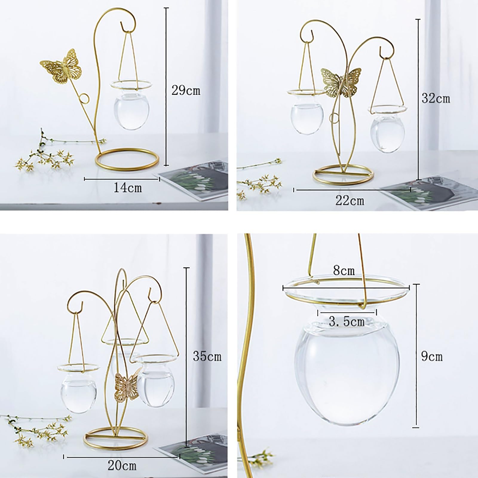 Wazony do rozmnażania roślin Zestawy do terrarium Stacje szklane Biurkowy szklany wazon powietrzny Metalowy obrotowy uchwyt do wnętrz Dom, 1/3 szt. Akcesoria do wazonów z żarówkami miłosnymi(B)