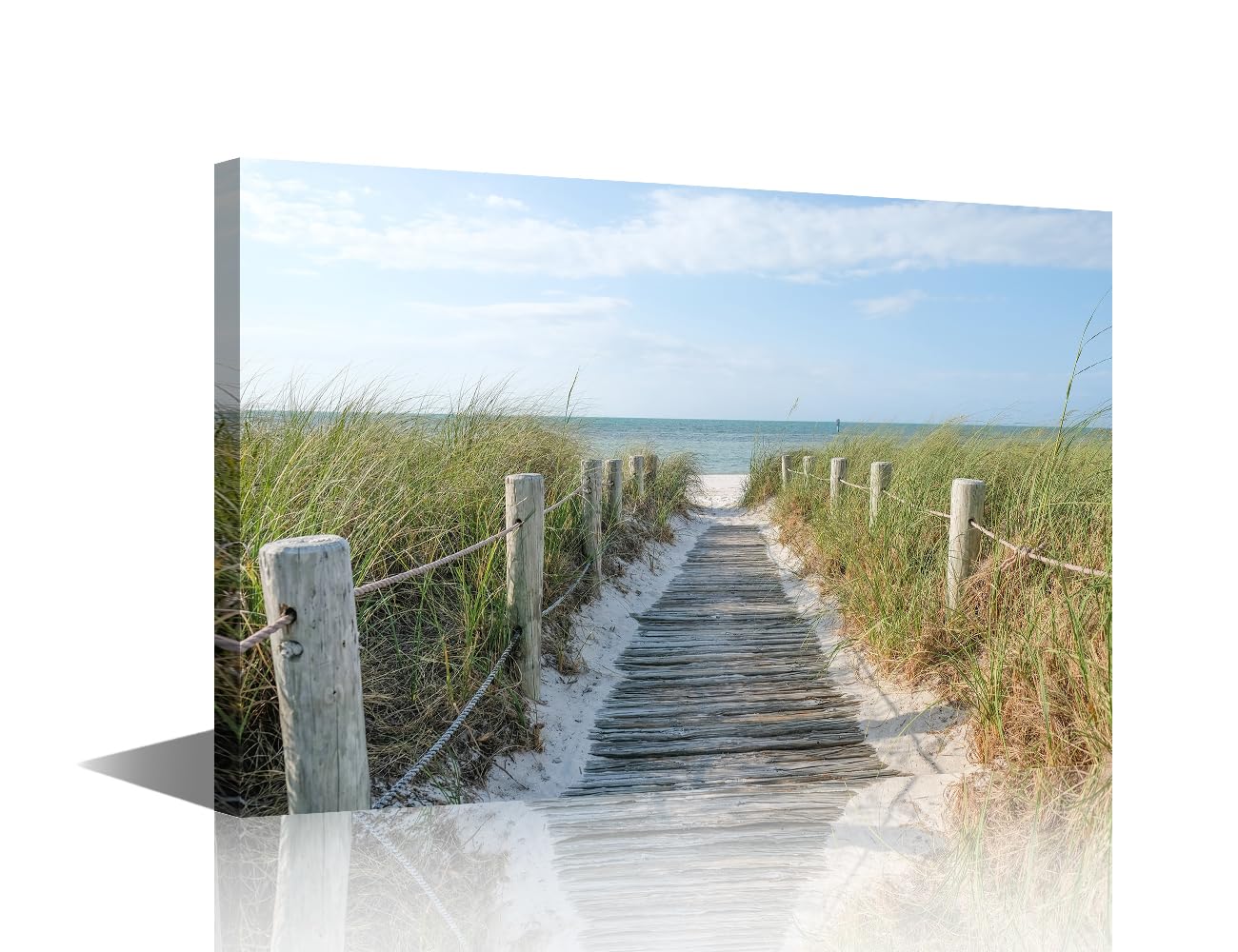 TISHIRON Office Wall Art Seascape Large Canvas Wall Art Island Beach Contemporary Modern Artwork Dune Fence Pictures Wall Art for Living Room Bedroom Framed Ready to Hang - 18x12in โ image 1