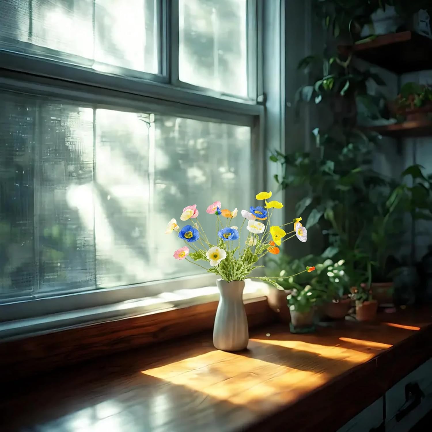 Artificial Poppy Flowers,8 Pcs Fake Silk Flowers for Home Decor,Wedding,Party Decoration, and Table Centerpiece Arrangement,Bendable Stems (Mixed Colors) - Image 2