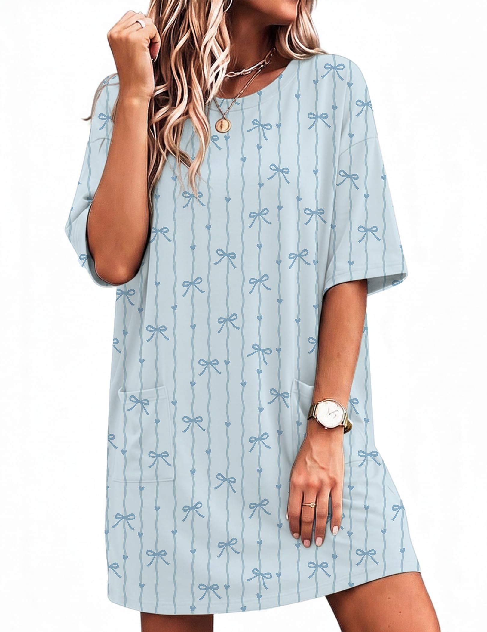 Ekouaer Womens Nightgown with Pockets Short Sleeve Sleep Shirts