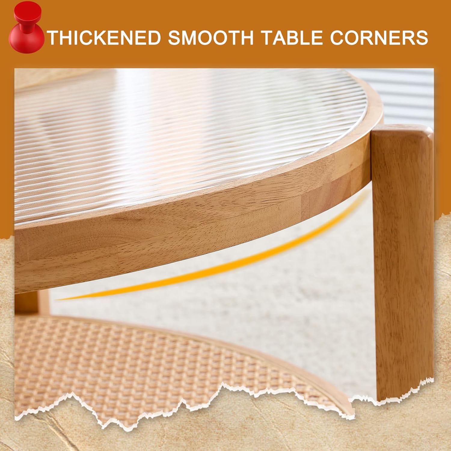 Modern Rattan Coffee Table,Double-Layer Round Coffee Table with Storage， Glass Top Coffee Table for Living Room/Bedroom,Easy to Assemble Natural