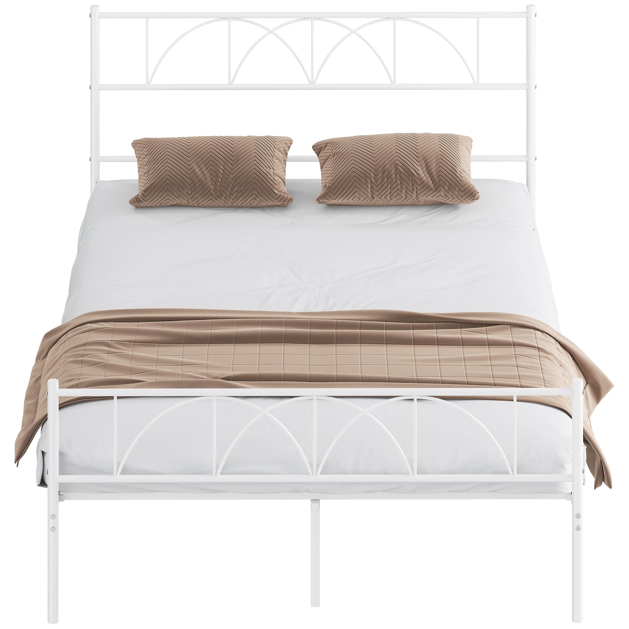 HOMCOM Cama Matrimonio 140x190 cm Estructura Acero Cabecero Almacenamiento Blanco