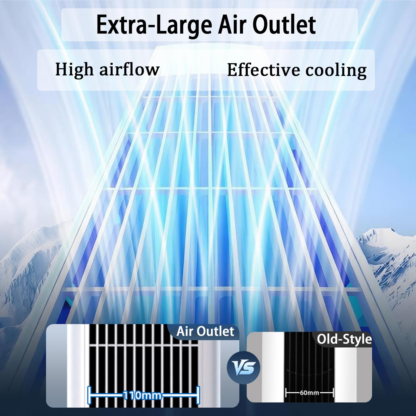 Ventilador de torre sin aspas 4 en 1, con oscilación y 3 velocidades | oscilación automática de 70°, humidificador y generador de iones negativos integrados, mando a distancia táctil