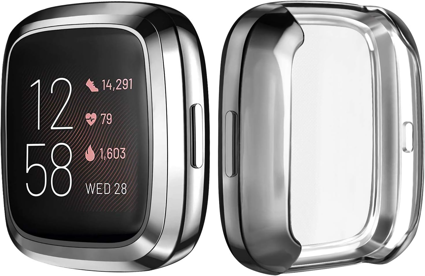 [6 Pack] Mugust Screen Protector Compatible with Fitbit Versa 2 Case, TPU Plated Full Around Protective Case Cover (Black, Space Gray, Silver, Rose Gold, Soft Gold, Clear)