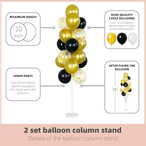 Miniatura 3 de Juego de 2 columnas de globos con globos de confeti incluidos, con base y poste, decoración de fondo de torre de globos para bodas, baby shower