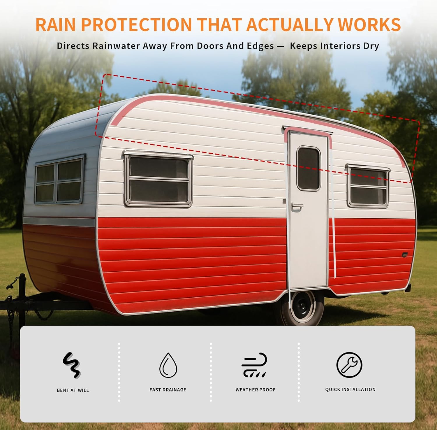 RV Gutter Rain Drip Rail Trim: 40FT Weather Stripping with Adhesive Backing for Roof, Car, Truck, Boat, Home Use (Black)