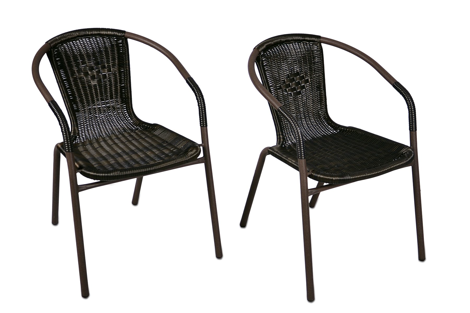 Nexos Trading Terrassenstuhl 4X Bistrostuhl Balkonstuhl Stapelstuhl Rattanstuhl– Poly-Rattan Stahlgestell –stapelbar, leicht zu reinigen–braun