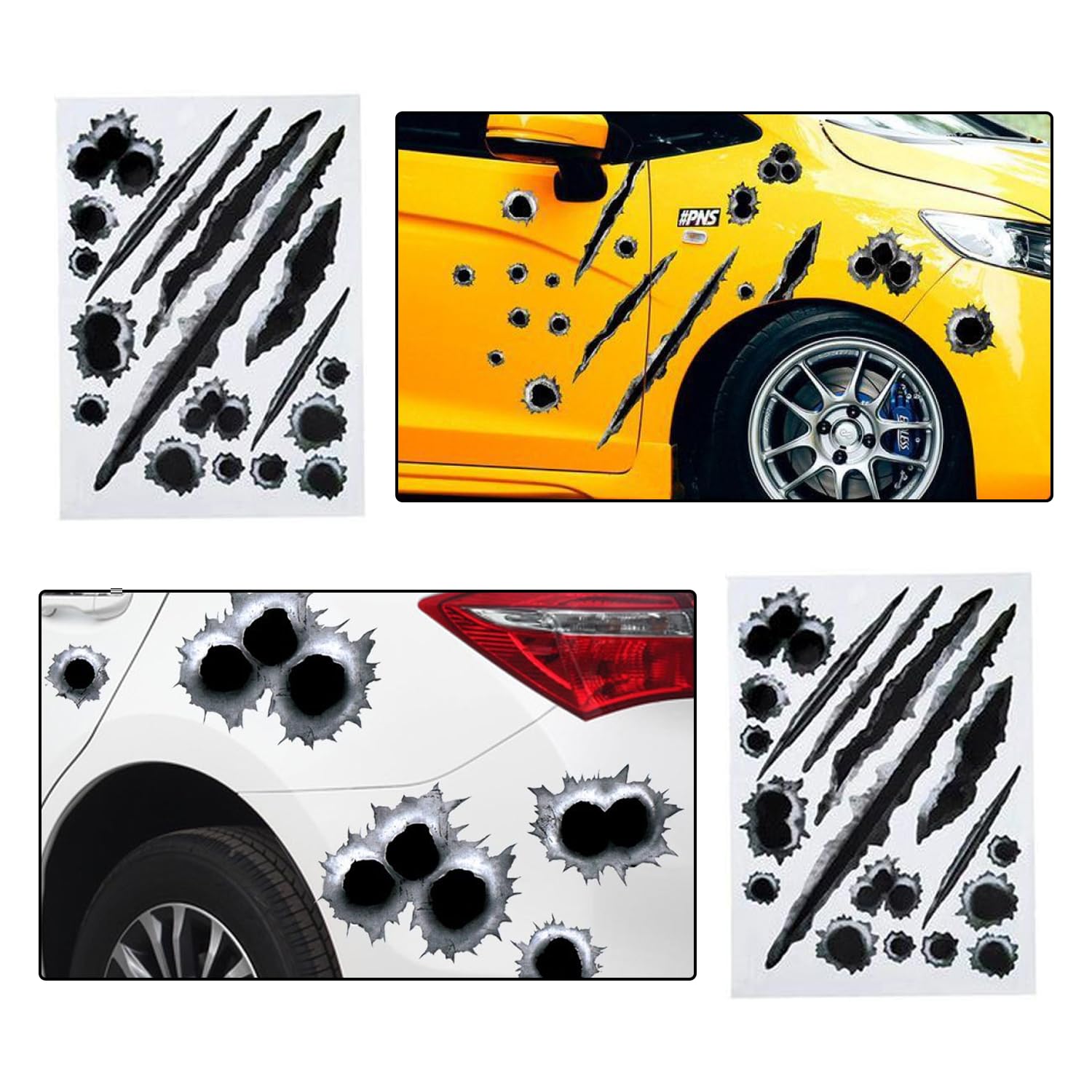 カーステッカー 弾痕 銃撃 キズ隠し A4サイズに25枚 Amazon.co.jp: ステッカー 車 いたずらシール 4 枚セット 車ドア 装飾