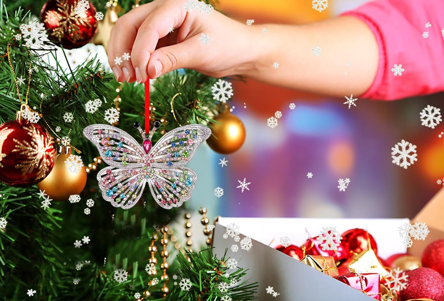 FaCraft Butterfly Christmas Ornaments 2025 - White Metal Colorful Crystal Monarch Butterfly Ornaments for Christmas Tree Decorations Holiday Xmas Gifts for Girls Sisters Mom Women Friends Home Decor - Image 5