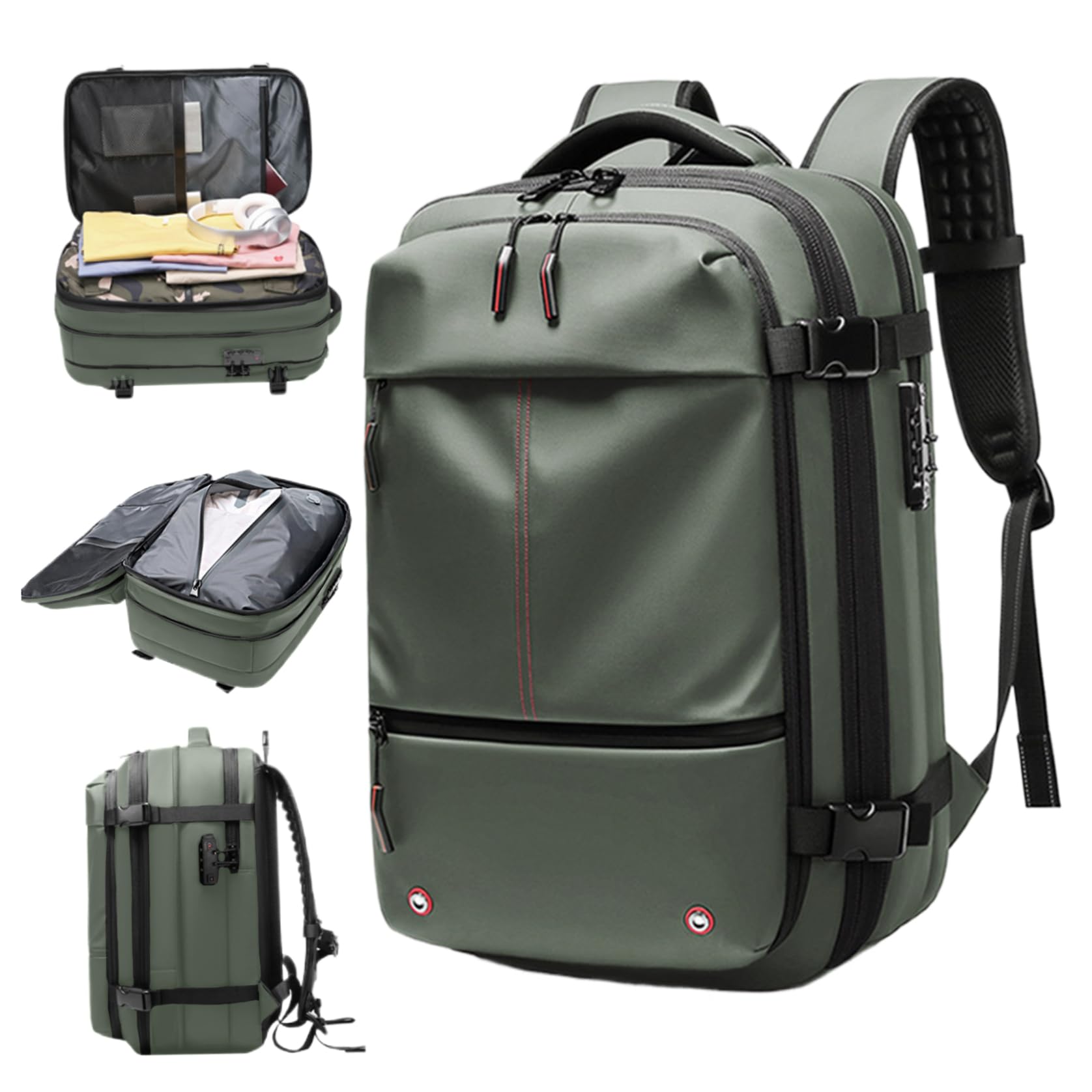 CNAFGBGG Vacuum Backpack Travel 60L Carry On Backpack Expandable Vacuum Seal Travel with Pockets Wet Dry Seperation Waterproof Large for Business Green.