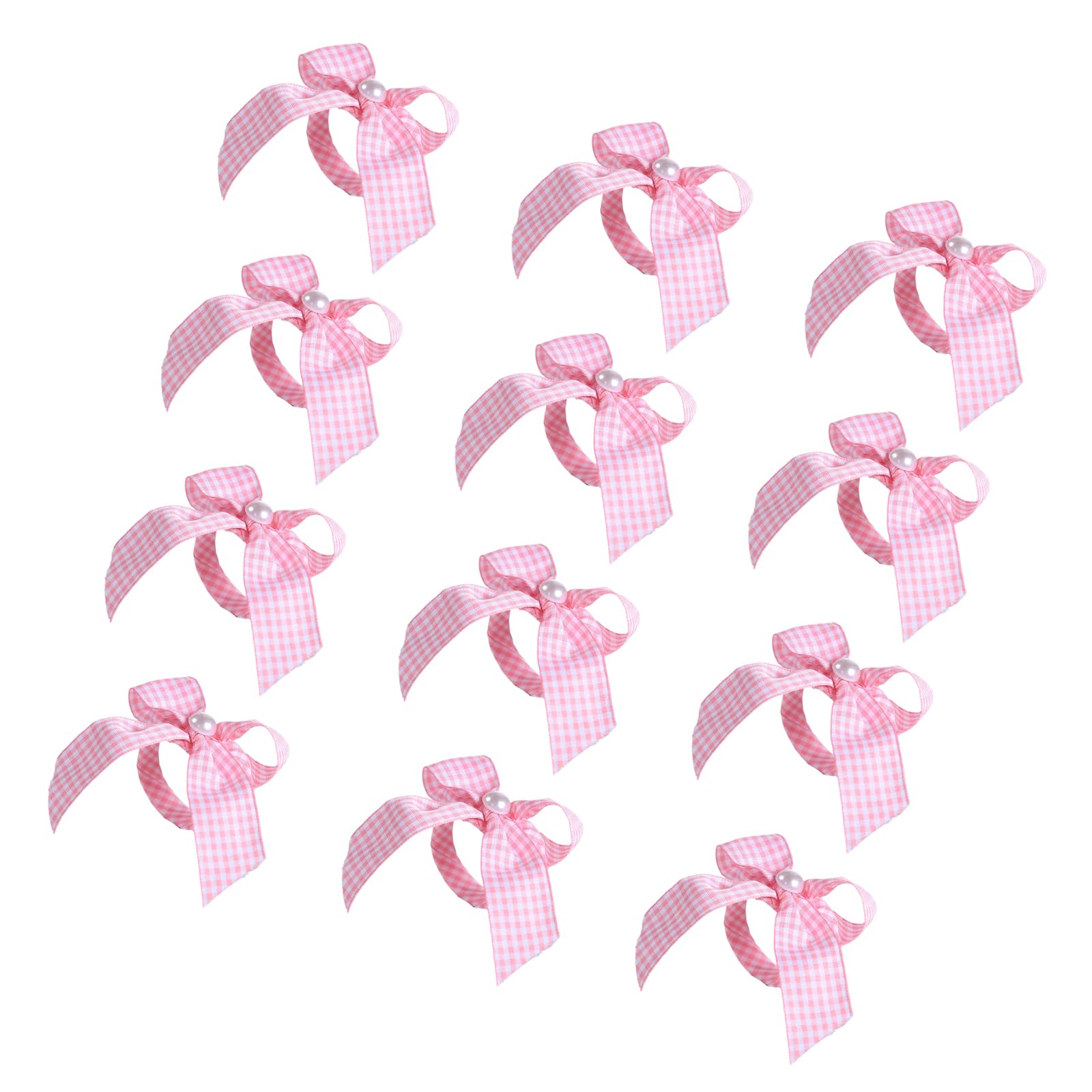 jiingekk 12 Striped Satins Napkin Rings Pearls Accent Holder Elegant Tableware Accessory for Any Occasion Pearls Satins Ribbon Rings