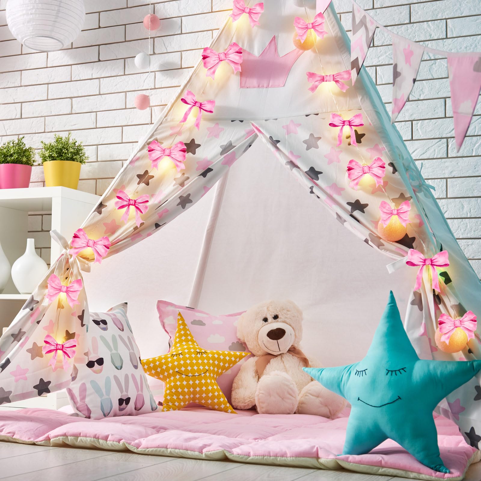 VIHOSE Lichterkette mit rosa Schleife für Schlafzimmer, 3 m, 20 LEDs, batteriebetrieben, rosa Schleife, Raumdekoration für Schlafsaal, adrette Zimmer, Wanddekoration, Geburtstag, Hochzeit, Innen- und