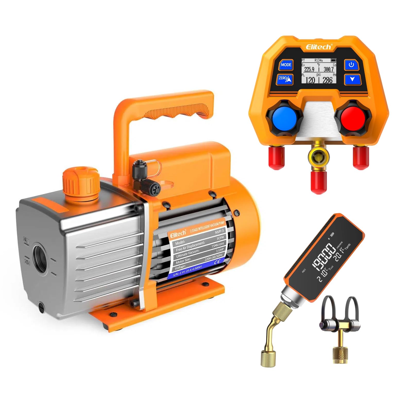 Vacuomètre VGW-Mini et pompe Elitech NVP-3 pour l'entretien de climatisation résidentielle
