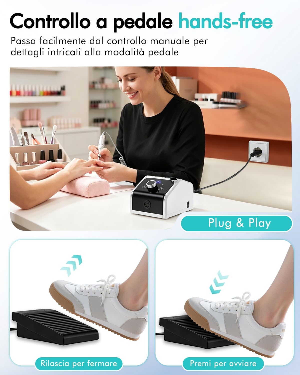 CozyZen Fresa Unghie Elettrica Professionale 35000 RPM con LCD | Lima Elettrica per Unghie con Pedale, Bassa Rumorosità, Controllo Velocità, per Unghie Acriliche e Gel, Casa e Salone