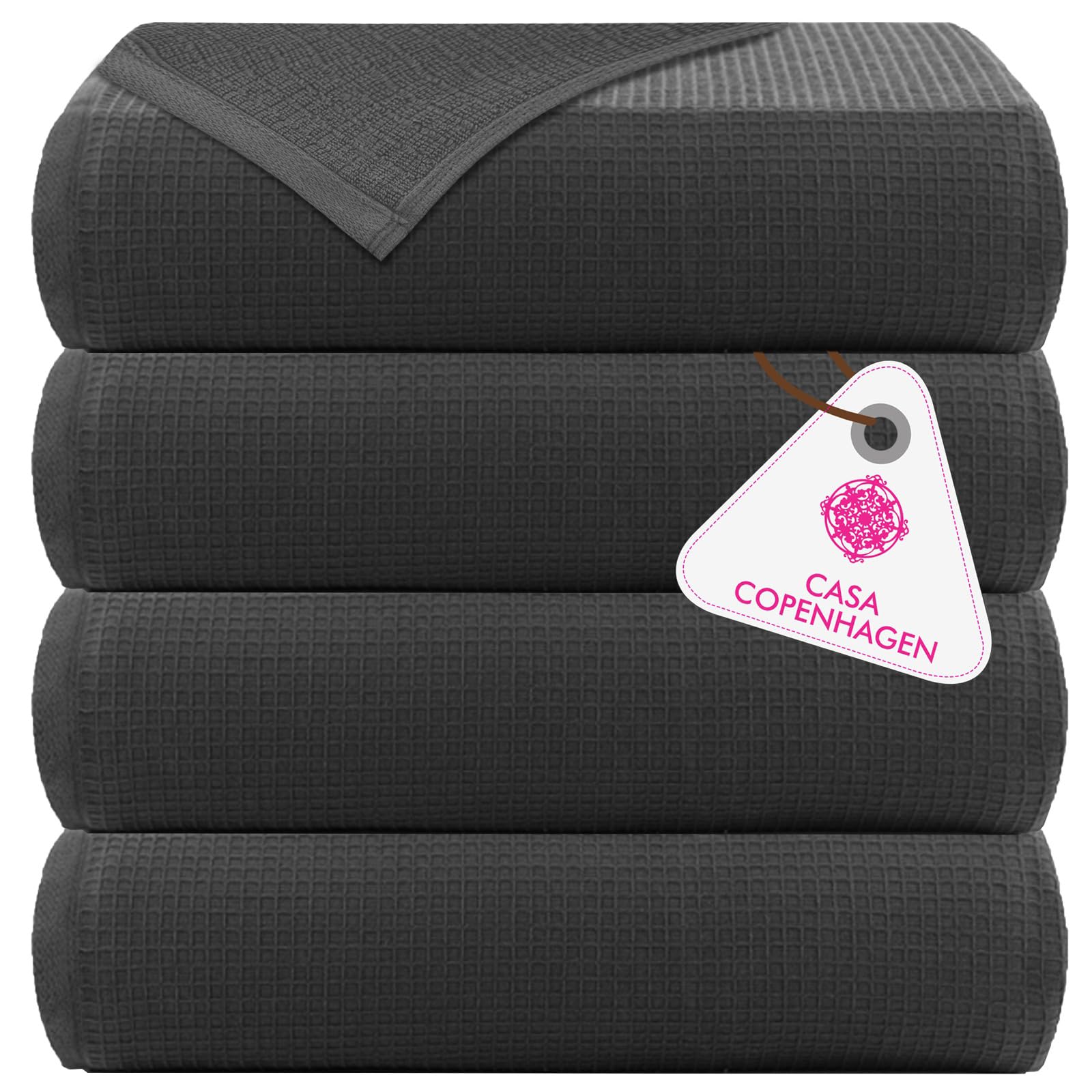 Casa Copenhagen Waffle 4-teiliges Geschenkset XL Designer Handtüchern aus 100% ägyptischer Baumwolle- Tannegrau, 70x140 cm, 4Badetücher für Badezimmer (perfekte Geschenkset für Damen & Herren)