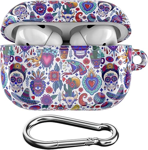Funda compatible con Airpods Pro y Pro 2 Airpods 3-2-1 Gen protectora de calavera de azúcar de cuerpo completo, Calavera, diseño portátil mexicano,