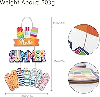 Vista 3 de Letrero colgante de 3 piezas con texto en inglés «Hello Summer» para puerta de playa, letrero de bienvenida de madera, decoración de verano