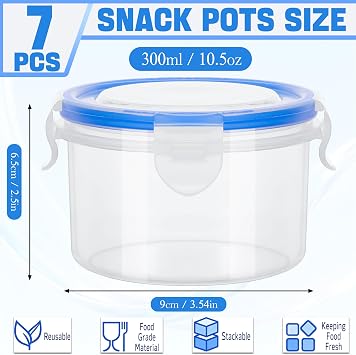 7Pcs 300ml Round Small Plastic Food Containers with Lids Airtight