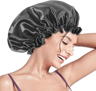 Aquior Shower Caps, Reusable Shower Cap for Women, Double Layer Waterproof Hair Cap, Large Size for All Hair Lengths,for Girls Spa Home Salon Use (Black)