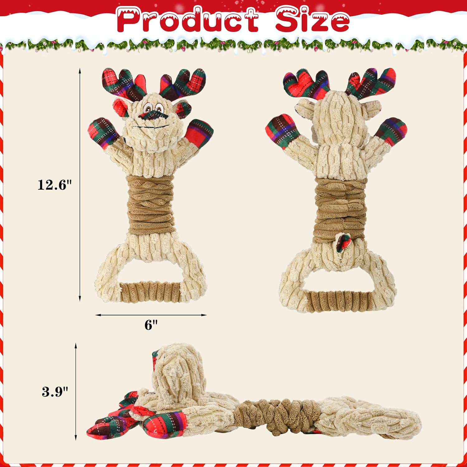 Christmas Dog Squeaky Toy for Aggressive Chewers - Elk Tug Toy for Dogs