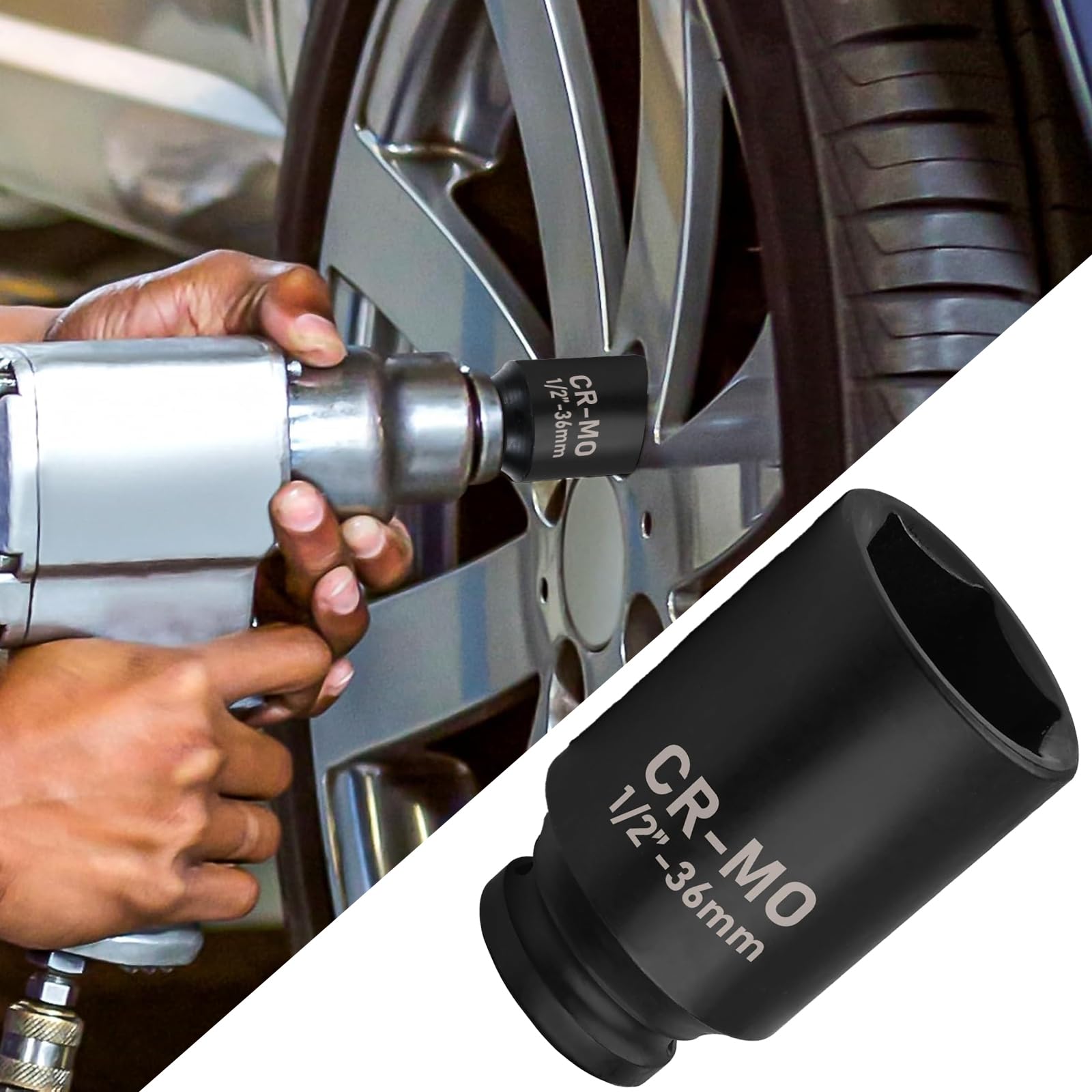 1/2" Drive Deep Impact Sockets, 36mm Socket, CR-MO Steel Impact Socket,1/2-inch Drive 6 Point Axle Nut Socket for Easy Removal of Axle Shaft Nuts,
