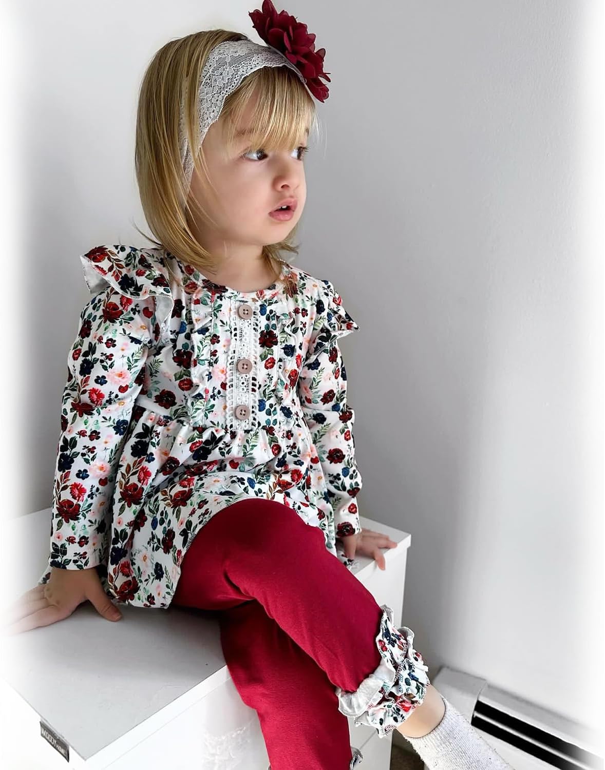 HINTINA Toddler Infant Girl Ruffle long Sleeve Top Pants 2 Piece Outfits Baby Girl Fall Winter Clothes Set - Image 3