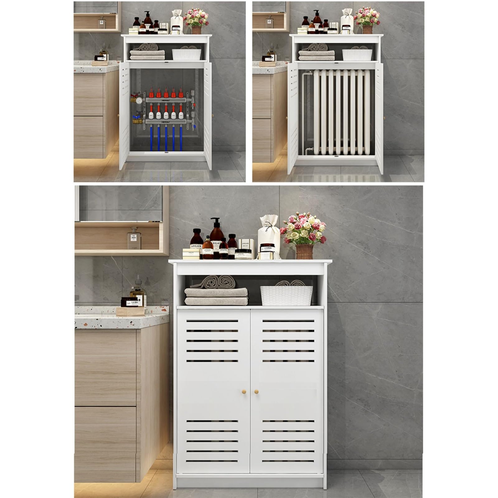 White Radiator Cover, Radiator Covers for Home with 2 Doors, Louvered Grill Shelf Cabinet, Easy Assembly, Hide Cluttered Pipes(62x100x25cm/24x39x10in)