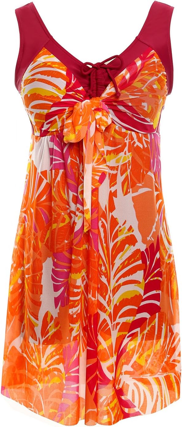 NoNoCat Flower Printing Modest 1 Piece Swimwear Cover Up swimdress Plus Size for Women3XL(US 22W- 24W), Redbanana
