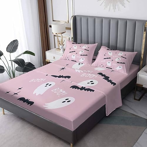 Miniatura 110 de Sábanas de murciélago tamaño individual – Juego de sábanas de Halloween para niños y niñas, juego de sábanas en blanco y negro, microfibra suave