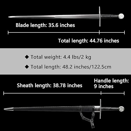 Miniatura 2 de Hoja afilada de acero forjado a mano de 48 pulgadas, espiga completa con funda protectora de cuero, espada medieval de metal real, regalos para