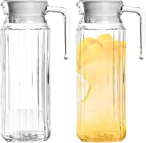 2PCS Water Jug with Lid and Handle, 1100ml Transparent Acrylic Water Pitcher for Hot & Cold Drinks, Pitcher Jug for Beverage, Juice, Iced Tea, Milk & More..