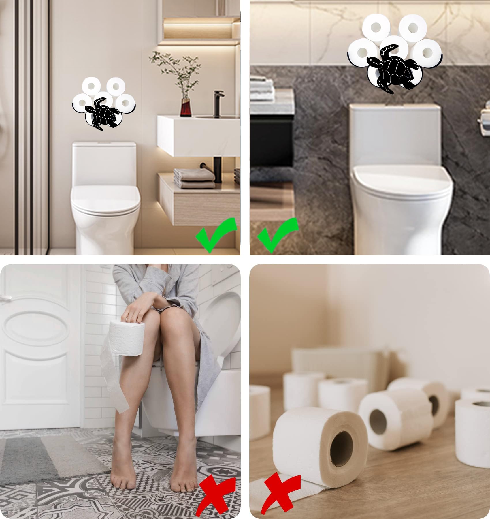 Turtle - Soporte de metal para papel higiénico para pared, soporte de pañuelos negro, soportes decorativos de animales, almacenamiento para baños, organizador de pared con capacidad para