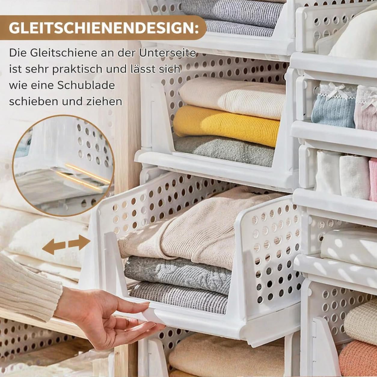 RMAN Zestaw 4 organizery do szafy na ubrania składane organizery na ubrania do sypialni, garderoby, 43 x 33 x 72 cm, białe | szuflady, organizery szafy, pudełka do przechowywania, kuchnia, łazienka