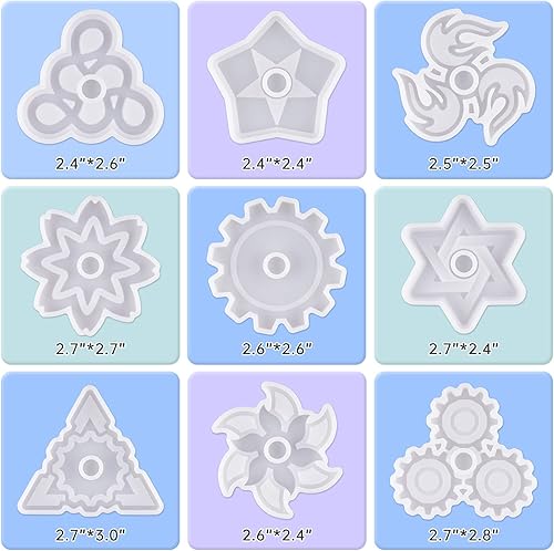 Miniatura 3 de NiArt Fidget Finger Spinner DIY - Kit de moldes de silicona de resina epoxi de fundición de 9 moldes con 10 rodamientos, alivio del estrés, juguete