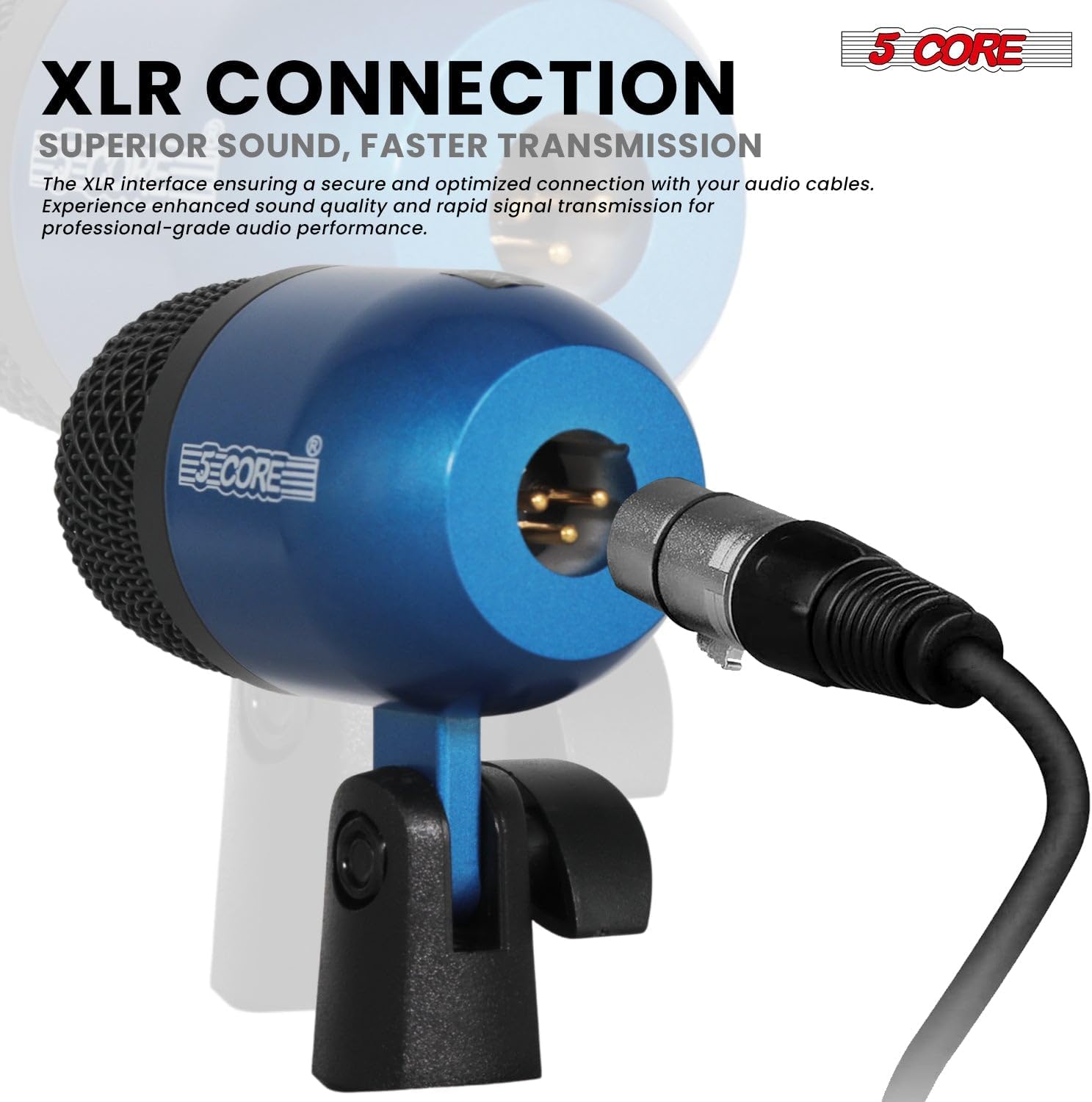 5 CORE Drum Microphone Kit 7 Piece All Metal Drummer Mics Tom/Snare & Cymbals Professional Wired Instrument Drums Set Microfonos Blue - DM E7 BLU